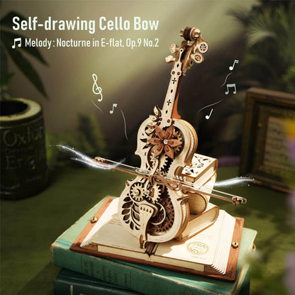 Robotime ROKR Magic Cello Mechanical Music Box Moveable Stem Funny Creative Toys For Child Girls 3D Wooden Puzzle AMK63 - Here2Save