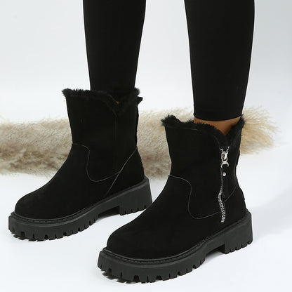 Botas de nieve de felpa gruesas para mujer, zapatos de invierno antideslizantes de gamuza sintética