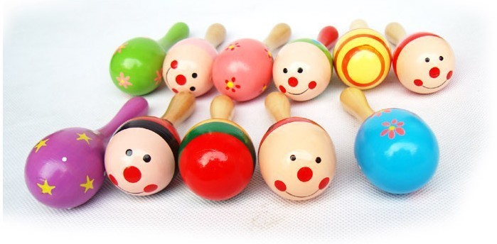 Wooden small sand hammer WM114 practice grasping cartoon sand ball rattle