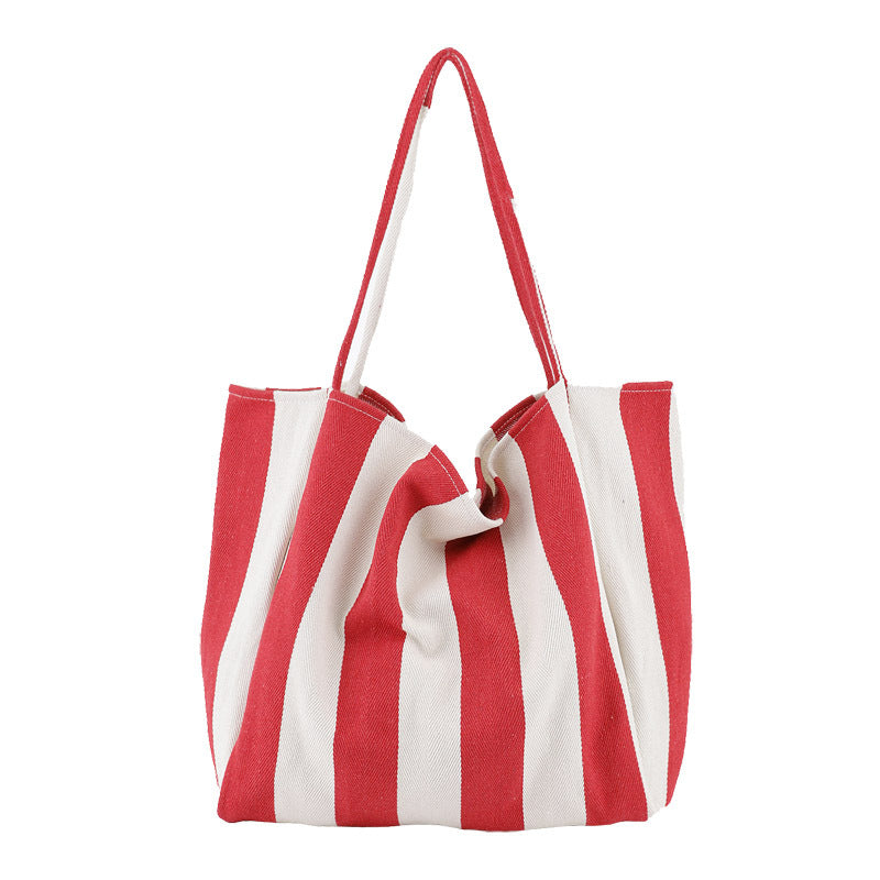 Striped Canvas Bags High Capacity Shoulder Bags For Women Fashion Shopper Handbags Casual Shopping Totes