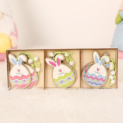 Easter Bunny Egg Animal Painting Pendant Wooden Crafts