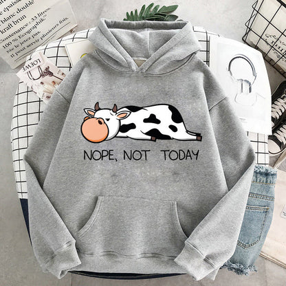 Suéter con capucha Sudadera con capucha deportiva informal con estampado de dibujos animados de vaca linda