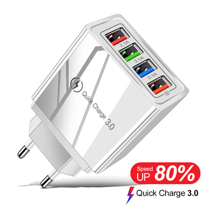 USB Charger Quick Charge 3.0 4 Phone Adapter For Tablet Portable Wall Mobile Charger Fast Charger - Here2Save