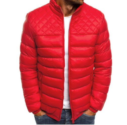 Abrigo de invierno para hombre, chaqueta con cuello levantado de Color sólido, abrigo de diseño de costura con rombos a la moda, ropa de negocios informal