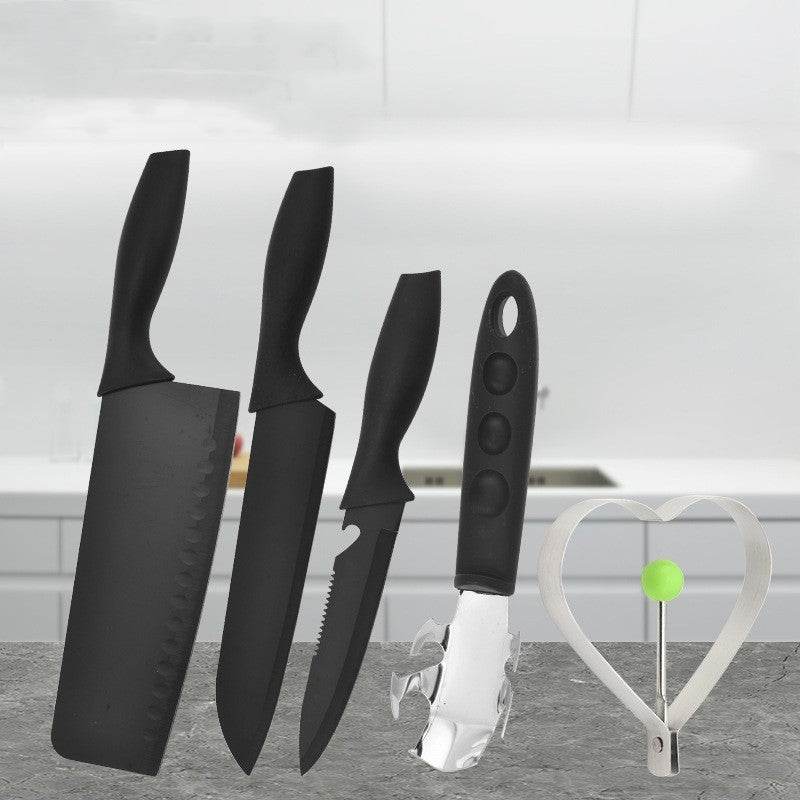 Steel Black Blade Five-piece Set Kitchen Knife Fruit Knife With Omelette Maker Peeling set - Here2Save
