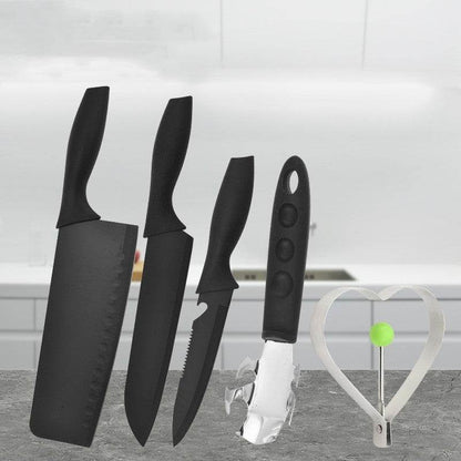 Steel Black Blade Five-piece Set Kitchen Knife Fruit Knife With Omelette Maker Peeling set - Here2Save