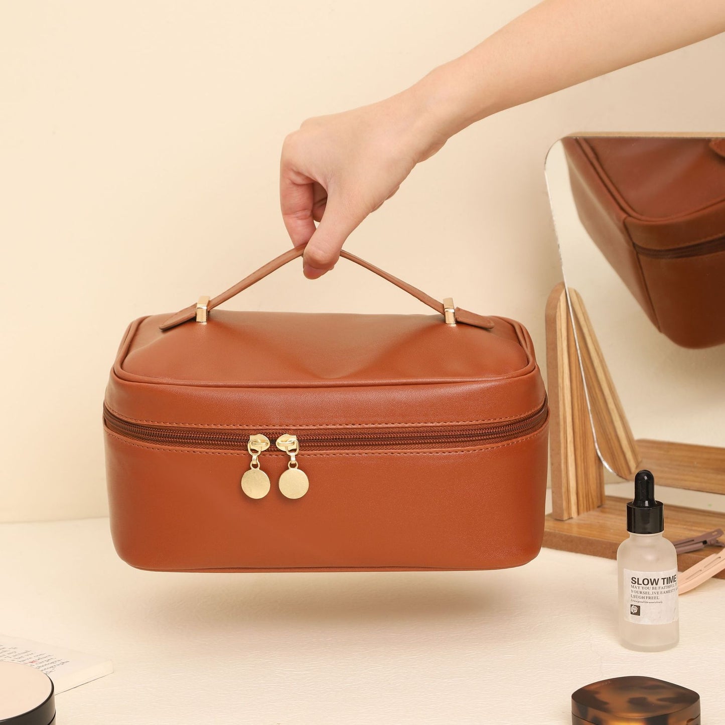 Bolsa de cosméticos con asa, bolso cuadrado Simple a la moda Ins, bolsas de aseo, bolsa de almacenamiento portátil de viaje de alta capacidad, bolsa de maquillaje