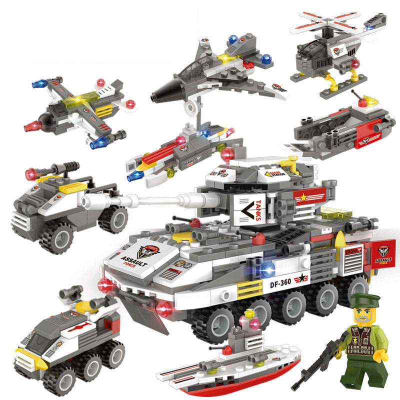 Military aircraft carrier police building blocks children assembled DIY toys