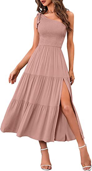 New Summer Fashion Women's One-shoulder Pleated Layered Hem Split Dress - Here2Save