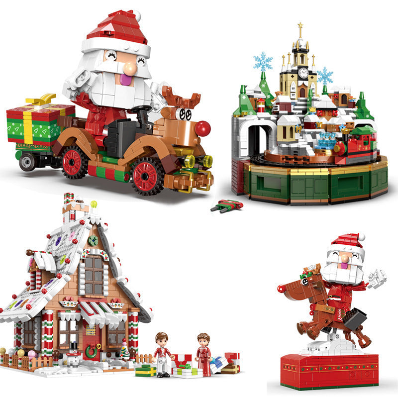 Santa Claus Gingerbread House Building Block Music Box