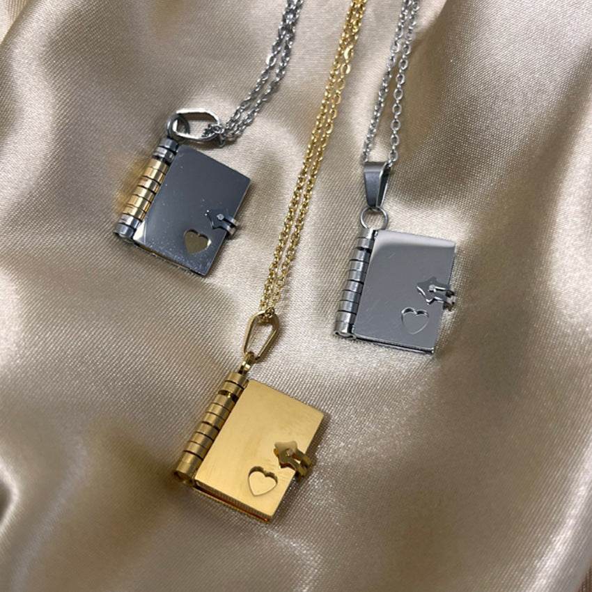 Stainless Steel Couple Love Open And Close Book Necklace - Here2Save