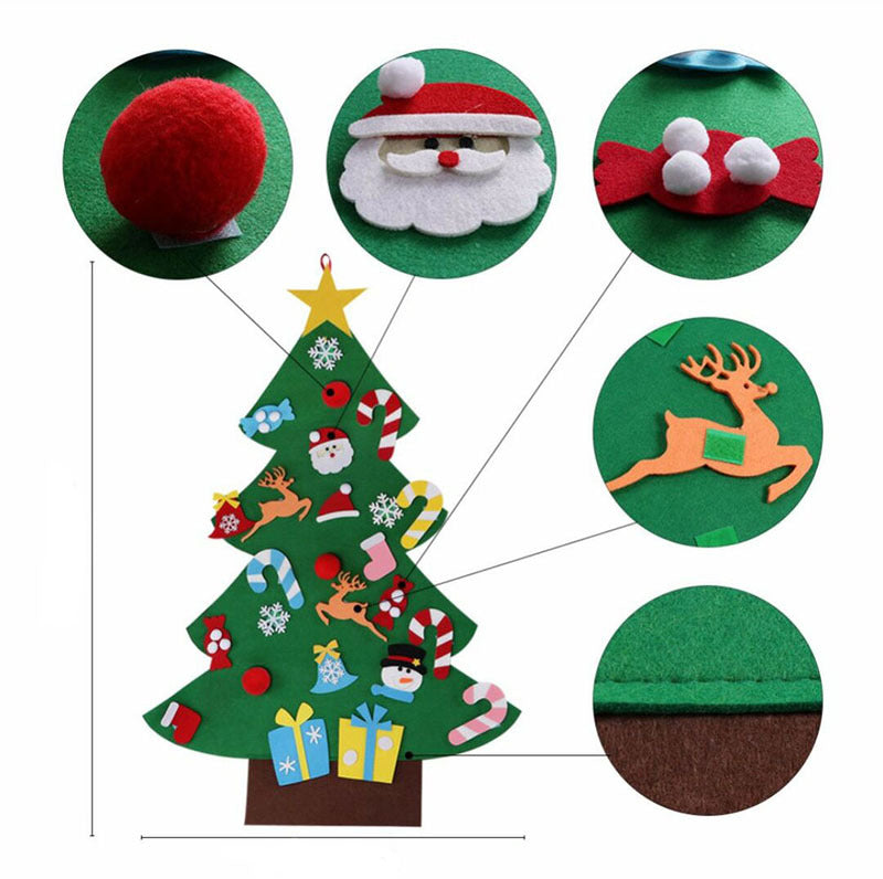 DIY Felt Christmas Tree New Year Toddler Kids Handmade Gift Toys Door Wall Hanging Ornaments Holiday Party Home Decor Set