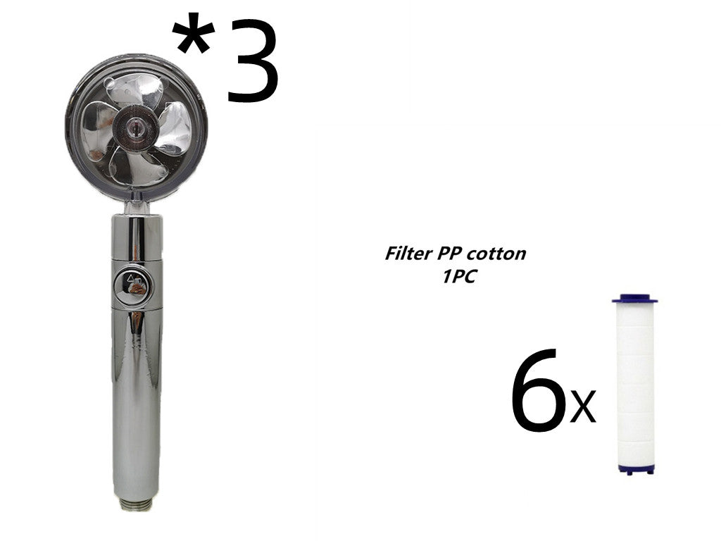 Propeller Driven Shower Head With Stop Button And Cotton Filter Turbocharged High Pressure Handheld Shower Nozzle - Here2Save