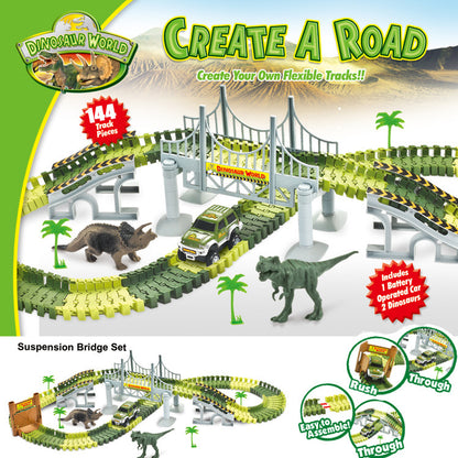 Dinosaur electric track car toy DIY assembly double - layer puzzle toy