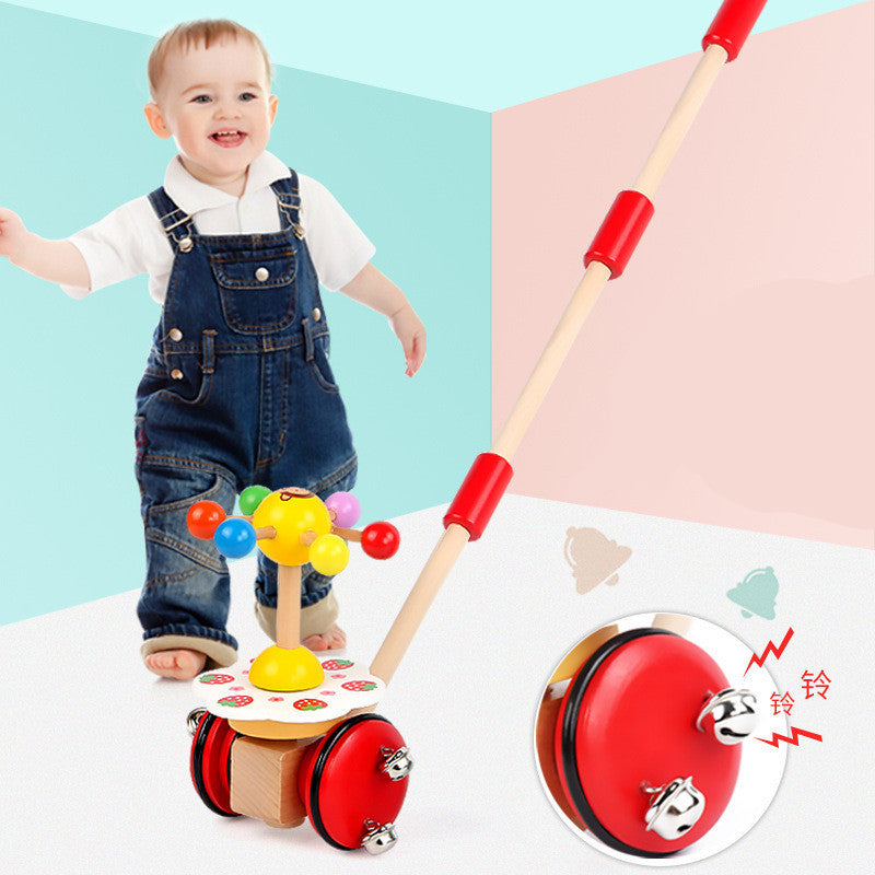 Wooden Rotary Push-push Single-pole Adjustable Toddler Stroller Walking Toy