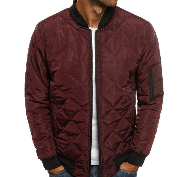 Abrigo de invierno para hombre, chaqueta con cuello levantado de Color sólido, abrigo de diseño de costura con rombos a la moda, ropa de negocios informal