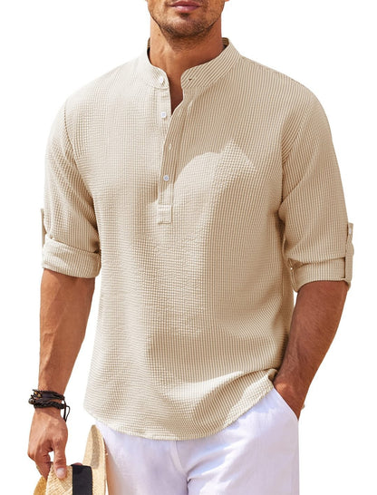 Camisa casual para hombre Camisa de color sólido con cuello alto de manga larga Ropa para hombre