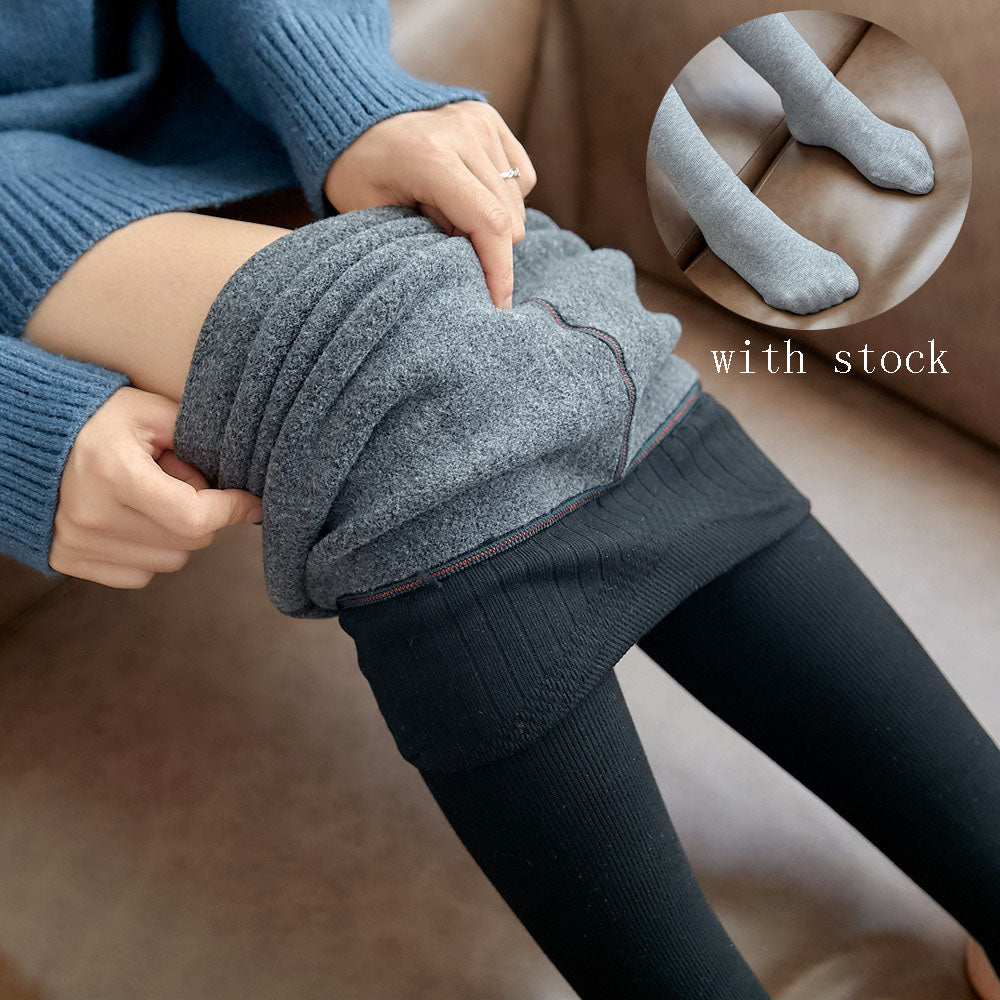 Leggings a rayas de cintura alta, pantalones de Cachemira de imitación de estiramiento alto, gruesos y cálidos para invierno, pantalones ajustados para Fitness para mujer