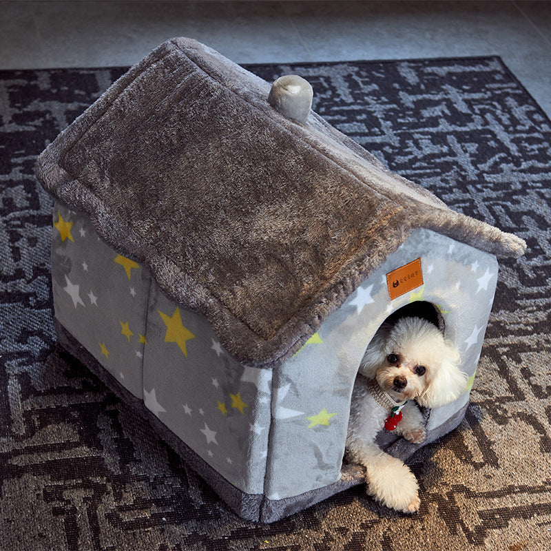 Casa plegable para perros, cama para Gato, Villa para perros de invierno, caseta para dormir, nido extraíble, cueva cerrada cálida, sofá, suministros para mascotas