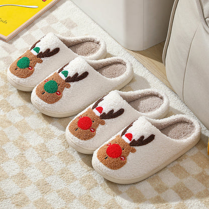 Christmas Shoes Winter Home Slippers Elk Soft Cozy Bedroom Slipper Slip On House Shoes - Here2Save