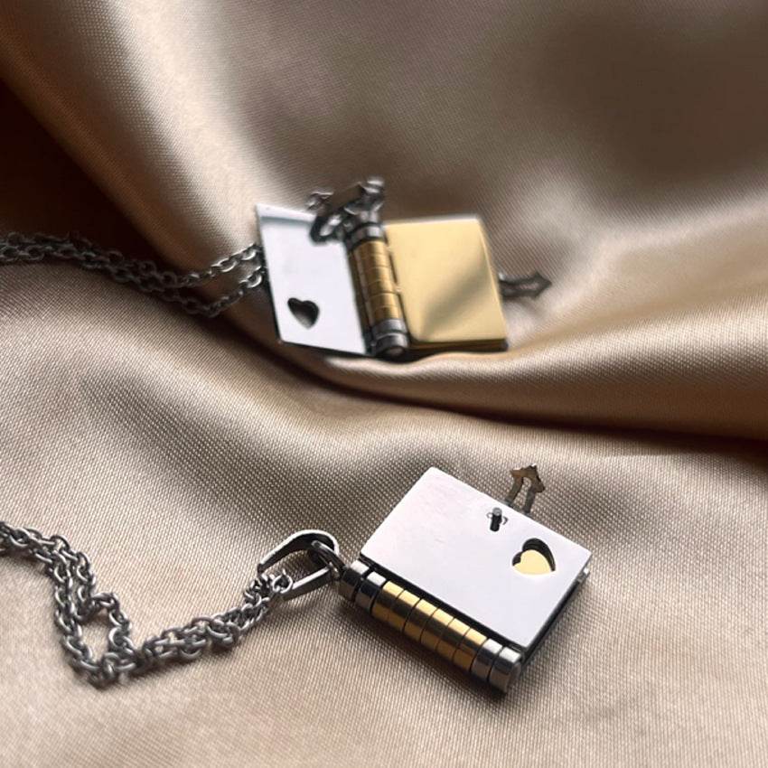 Stainless Steel Couple Love Open And Close Book Necklace - Here2Save