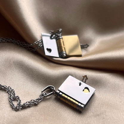 Stainless Steel Couple Love Open And Close Book Necklace - Here2Save