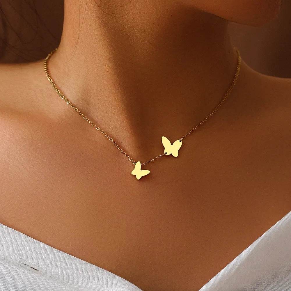 Stainless Steel Butterfly Pendant Sweet Temperamental All-match Niche Design Necklace - Here2Save