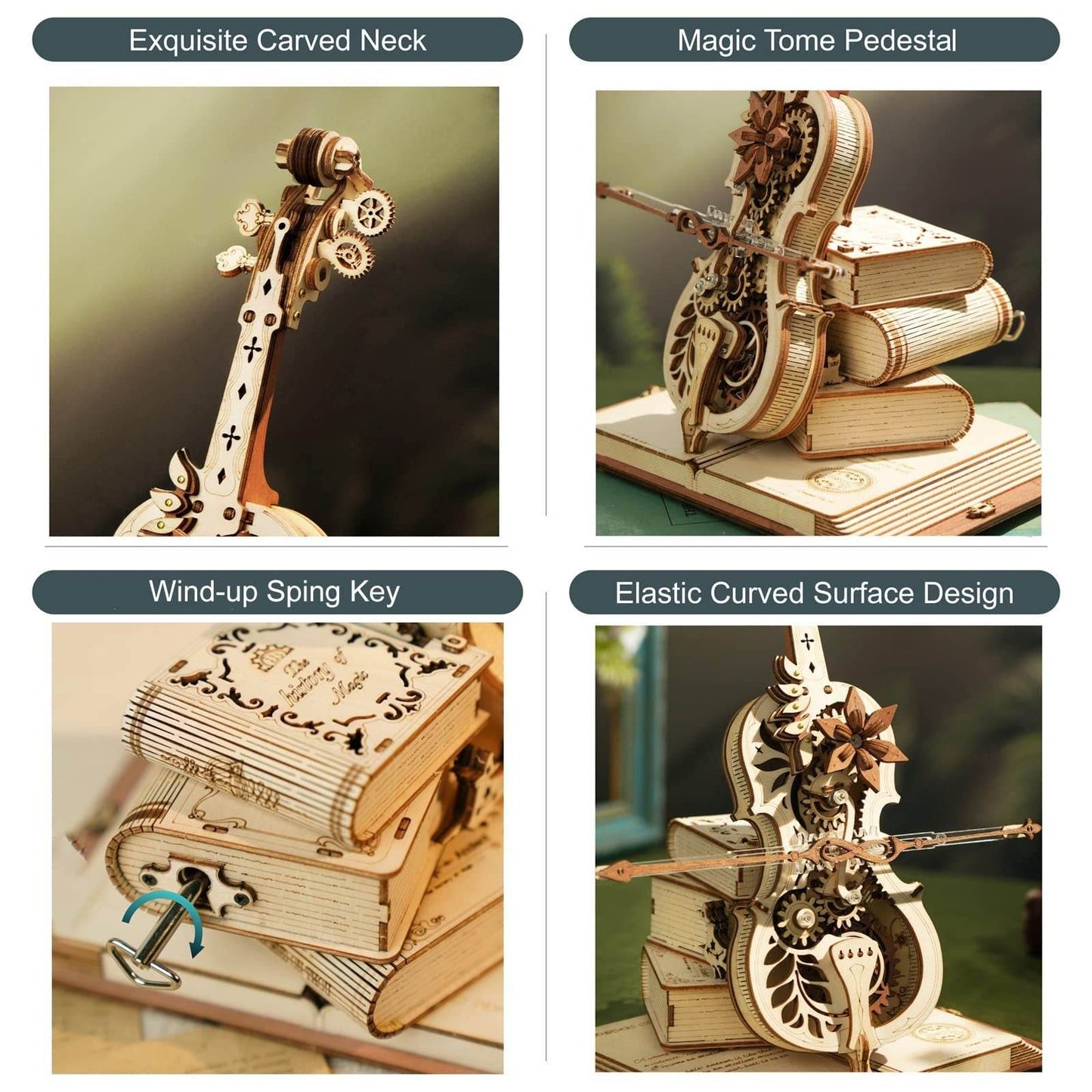 Robotime ROKR Magic Cello Mechanical Music Box Moveable Stem Funny Creative Toys For Child Girls 3D Wooden Puzzle AMK63 - Here2Save