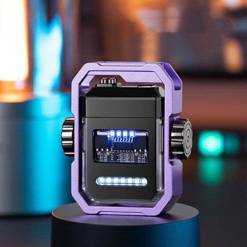 New Pulse Lighter Double Arc Outdoor Windproof Type-C Charging Electric Lighter Mechanical Alloy Rotary Gyroscope Decompression Tool - Here2Save