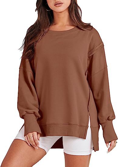 Sudadera lisa de gran tamaño con cuello redondo, jersey de manga larga, sudaderas con capucha, Tops, moda para otoño, ropa de mujer para invierno