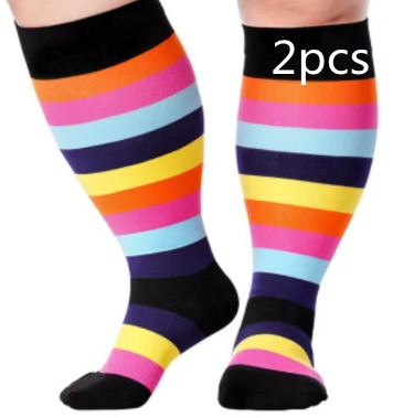 Plus Size Compression Socks Men's And Women's Pressure Socks High Elasticity Fat Socks Sports Fitness Printing Running Socks - Here2Save