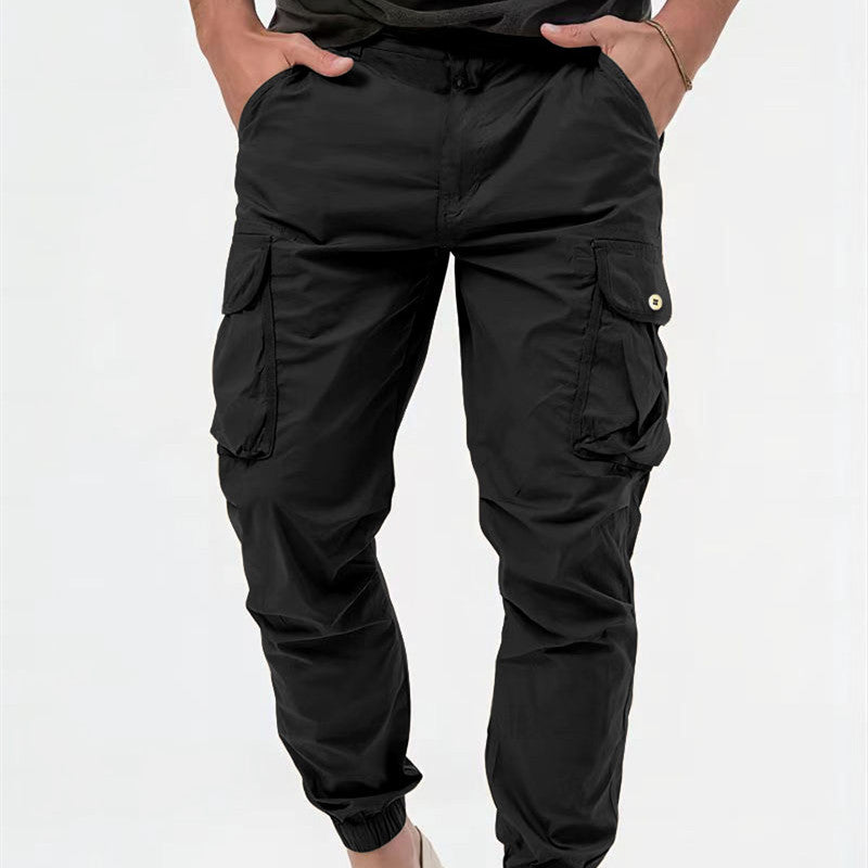 Pantalones cargo para hombre con bolsillos tridimensionales Pantalones casuales de color sólido