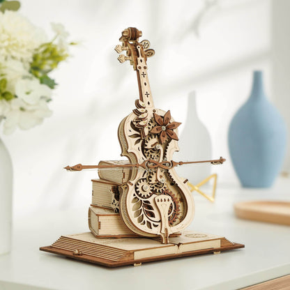 Robotime ROKR Magic Cello Mechanical Music Box Moveable Stem Funny Creative Toys For Child Girls 3D Wooden Puzzle AMK63 - Here2Save