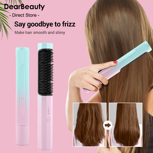 Straightening Comb Rechargeable Hair Wireless Straightener Curler Curling Straighten Dual-purpose Travel Portable USB Charging - Here2Save