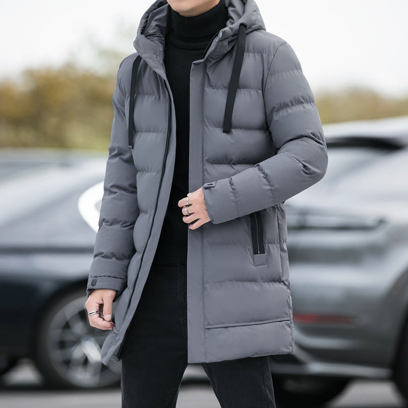 Chaqueta Larga Con Capucha Hombres Invierno Cálido Abrigo A Prueba De Viento Moda Color Sólido Ropa Al Aire Libre