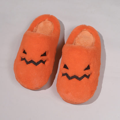 Lindas zapatillas de calabaza de Halloween, pantuflas cálidas de felpa para el hogar para el suelo del dormitorio, zapatos informales cómodos y acogedores para el interior de la casa