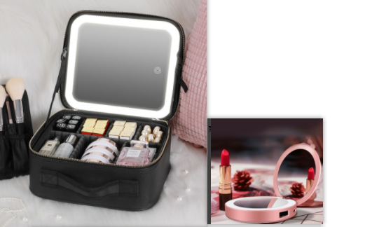 Smart LED Cosmetic Case With Mirror Cosmetic Bag Large Capacity Fashion Portable Storage Bag Travel Makeup Bags - Here2Save