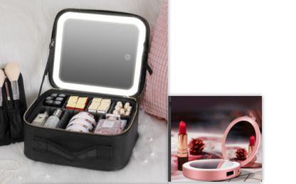 Smart LED Cosmetic Case With Mirror Cosmetic Bag Large Capacity Fashion Portable Storage Bag Travel Makeup Bags - Here2Save