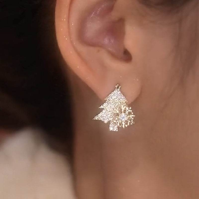 Rotatable Christmas Tree Earrings Shiny Rhinestone Snowflake Stud Earring New Year Xmas Festival Ear Jewelry Gifts Autumn And Winter - Here2Save