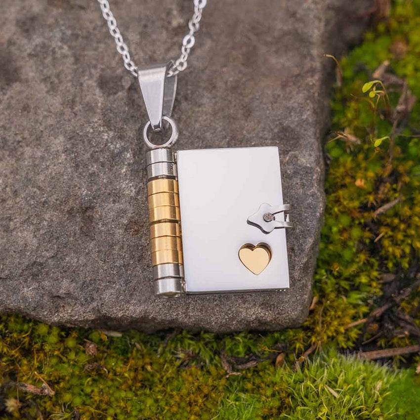 Stainless Steel Couple Love Open And Close Book Necklace - Here2Save