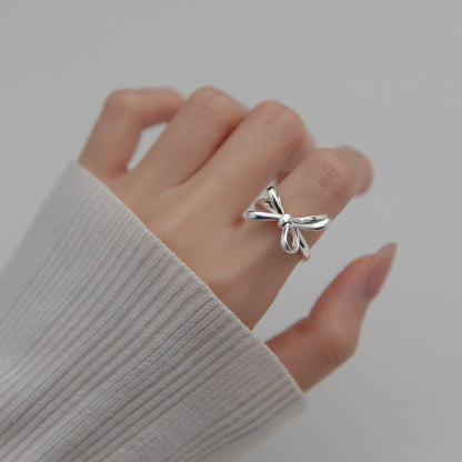 S925 Silver Bow Ring Fashionable Simple Line Women's Jewelry - Here2Save