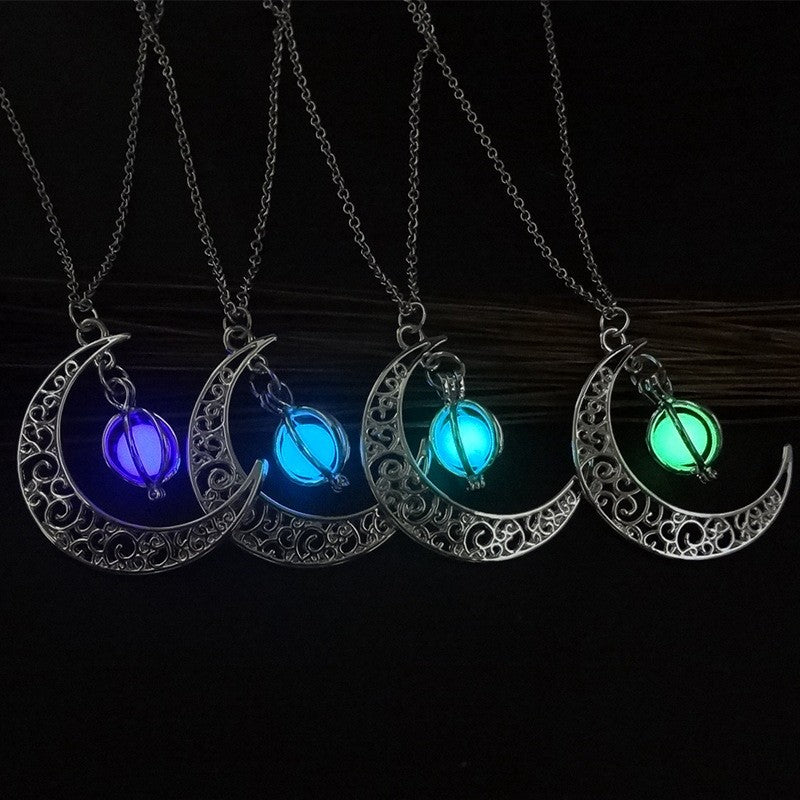 Fashion Moon Natural Glowing Stone Healing Necklace Women Gift Charm Luminous Pendant Necklace Jewelry - Here2Save