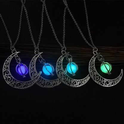 Fashion Moon Natural Glowing Stone Healing Necklace Women Gift Charm Luminous Pendant Necklace Jewelry - Here2Save