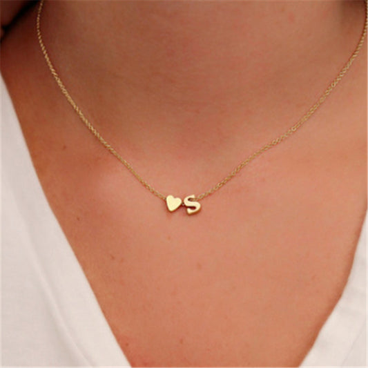 Peach Heart Shaped Letter Necklace Clavicle Chain Necklace - Here2Save