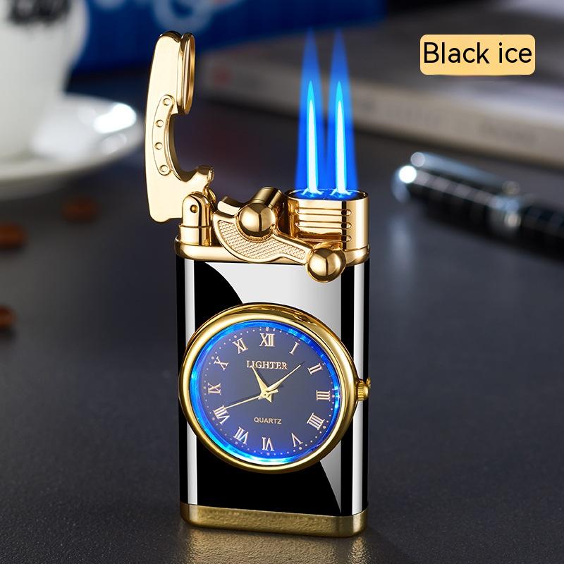 New Lighter With Electric Watch Rocker Arm Automatic Ignition Straight Blue Flame Lighter Creative Real Dial Inflatable Windproof Lighter Men's Watch Gift - Here2Save