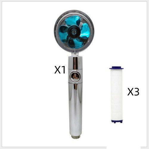 Propeller Driven Shower Head With Stop Button And Cotton Filter Turbocharged High Pressure Handheld Shower Nozzle - Here2Save