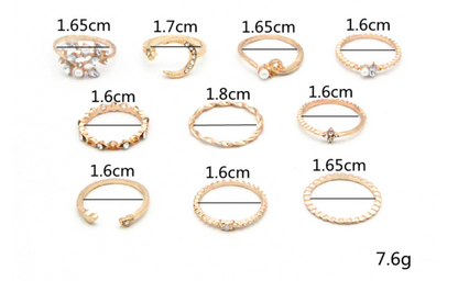 Bohemian Fashion Star Moon Love Pearl Leaf 10-Piece Ring - Here2Save