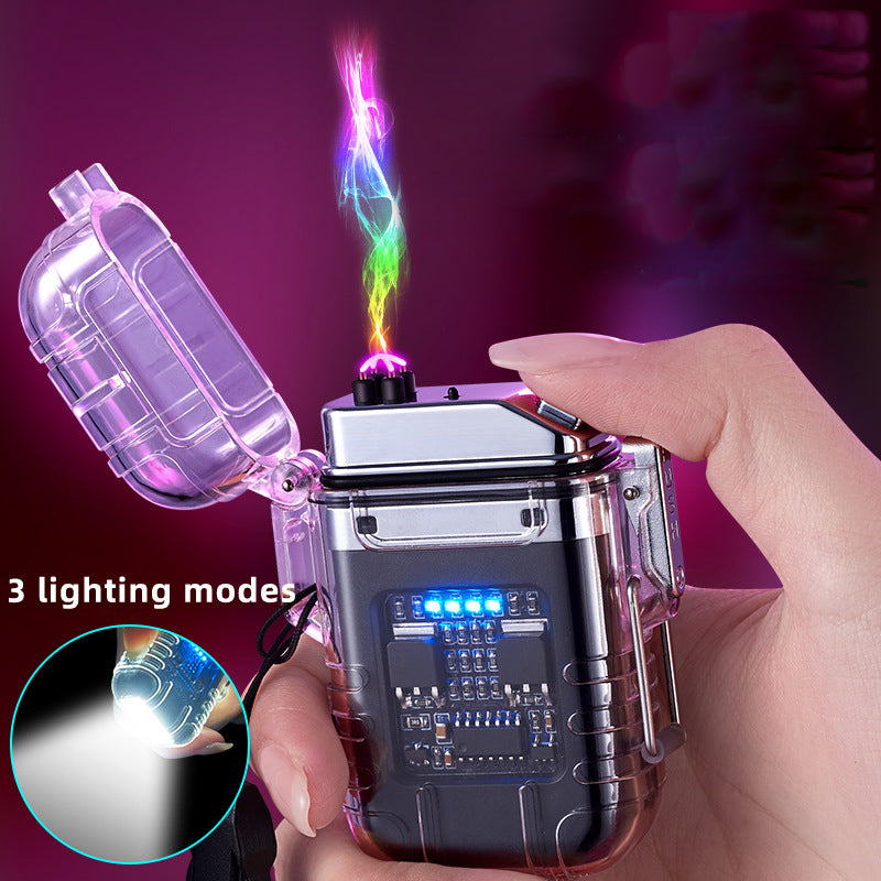 Transparent Shell Double Arc Lighter  Waterproof And Windproof Outdoor Lighter Lighting Multi-purpose Electronic Cigarette Lighter - Here2Save