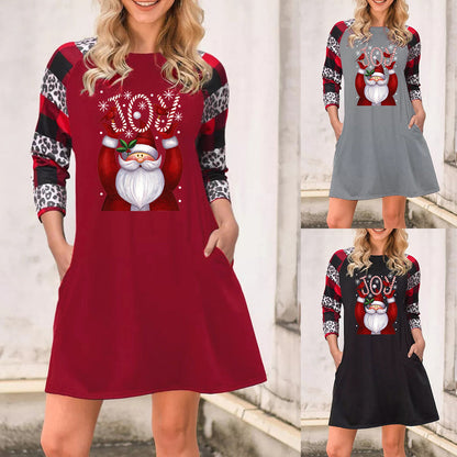 Vestido con estampado de letras de Papá Noel y cuello redondo a la moda para mujer