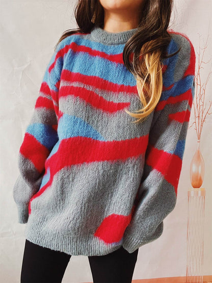 Women's Fashion Casual Irregular Striped Sweater - Here2Save